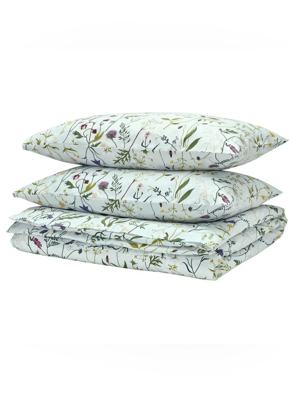 Floral Meadow Cotton Duvet Cover Set in White and Pink